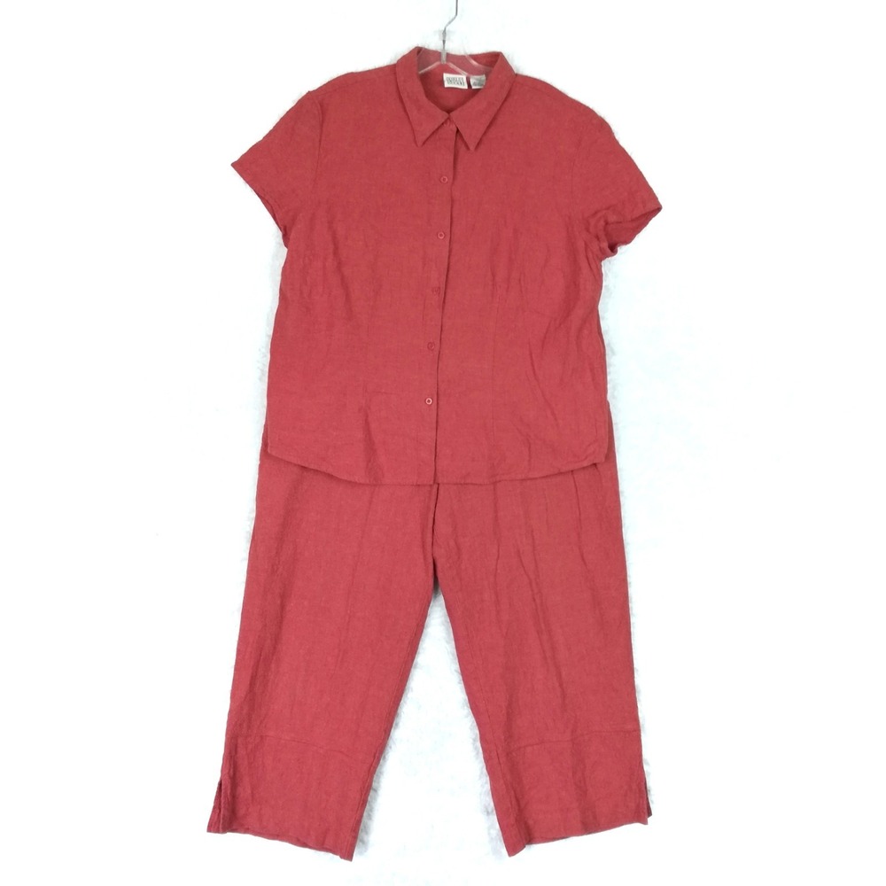 Field Gear Womens Shirt Pants Set Linen Blend Short Sleeve Crop Rust XL 16